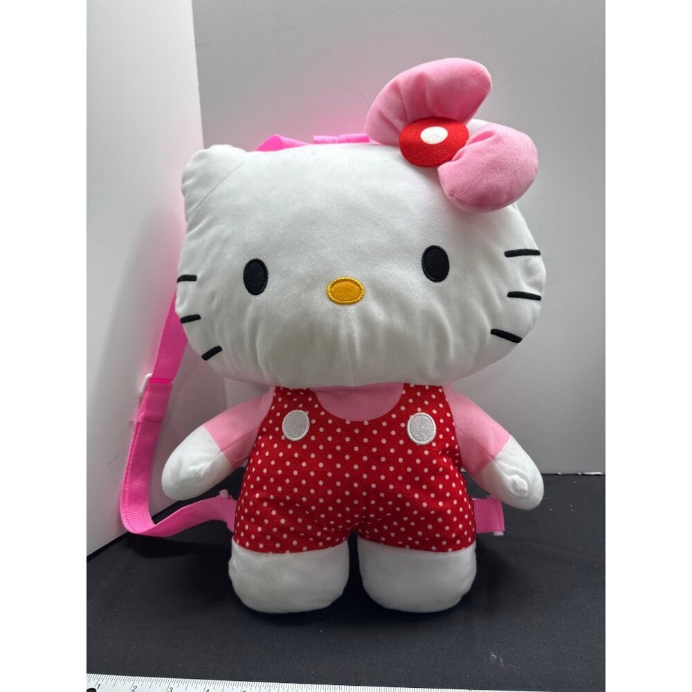 Hello Kitty Plush Backpack With Pink Straps & Red Polka Dot Overalls For Kids